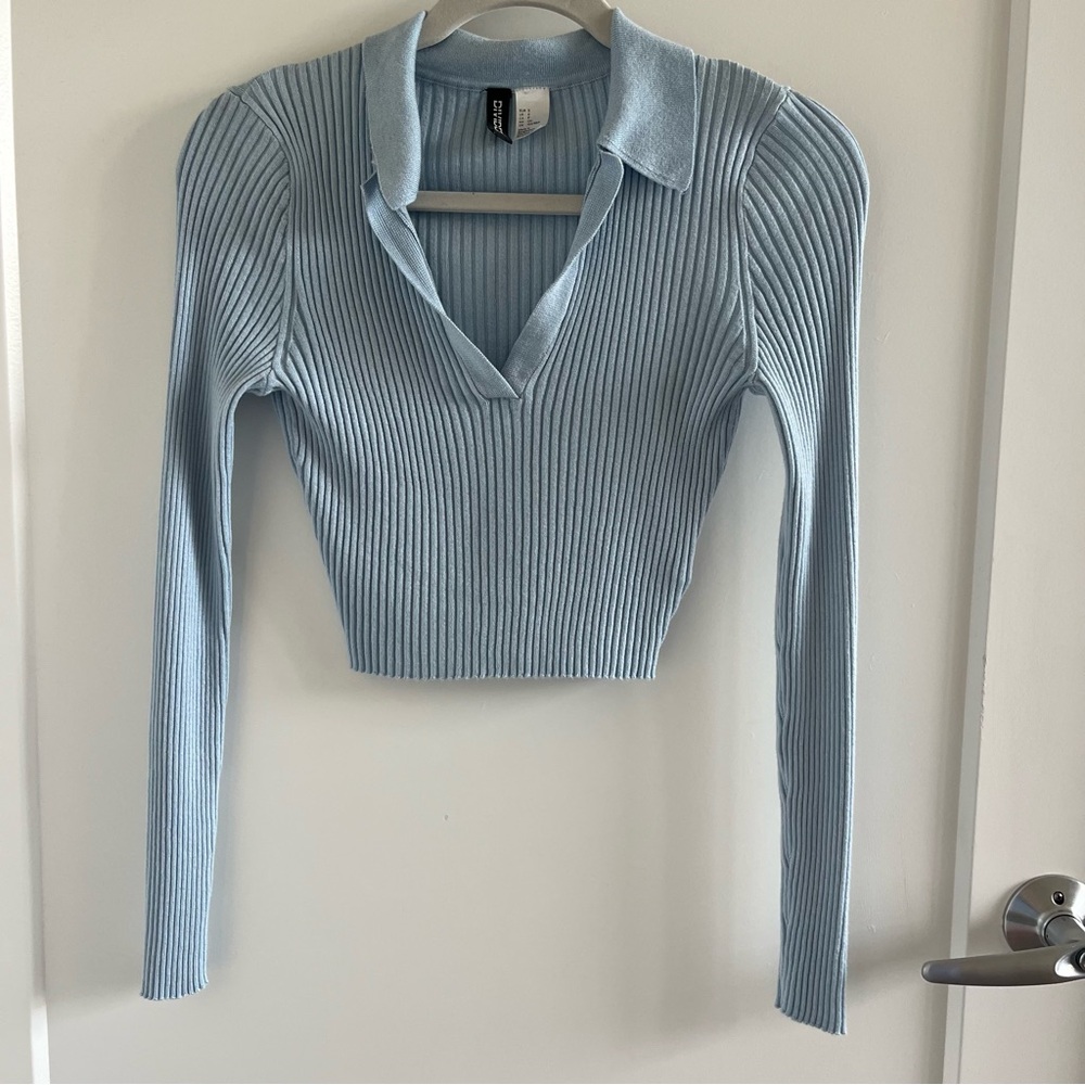 Blue Ribbed Crop Top
